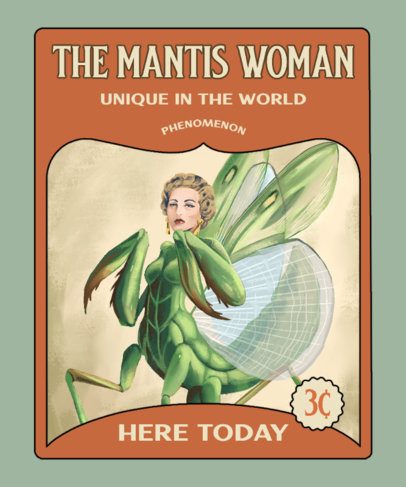 Vintage-Themed T-Shirt Design Template Featuring a Freak Show Ad Inspired by Cabinet of Curiosities