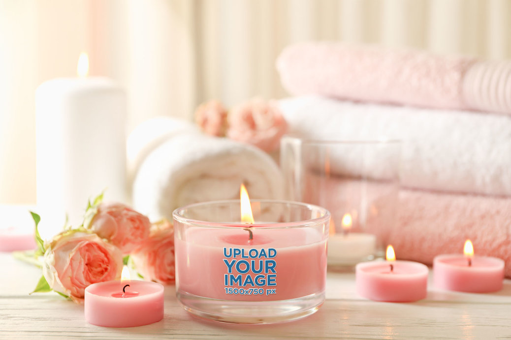 Mockup of an Aromatic Candle Featuring a Pink Setting