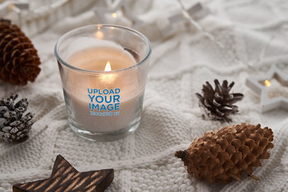 Mockup of a Scented Candle in a Setting Decorated with Pinecones m30387 r-el2