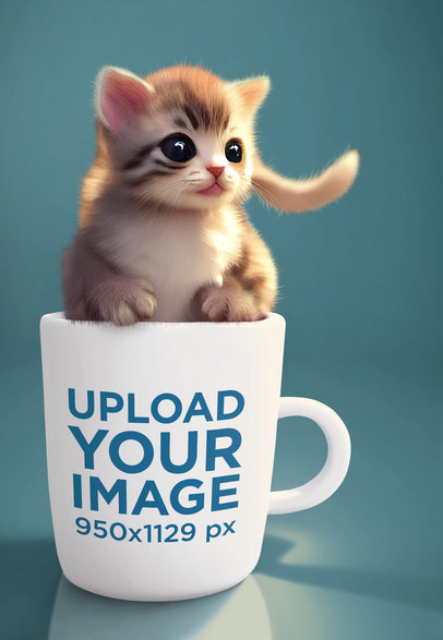 Coffee Mug Mockup Featuring a Cute AI-Generated Kitty Illustration