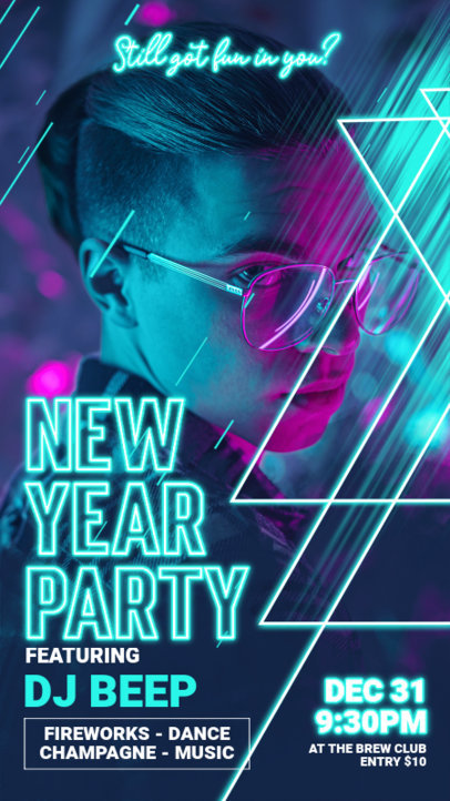 Instagram Story Generator Featuring Neon Graphics for a New Year's Party 5804A-el1