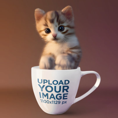Illustrated Mockup of a Kitten Coming Out of a Coffee Mug m31264