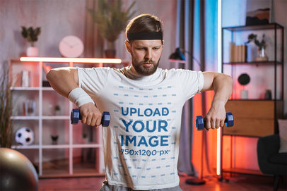 Round-Neck T-Shirt Featuring a Fitness Man Working Out