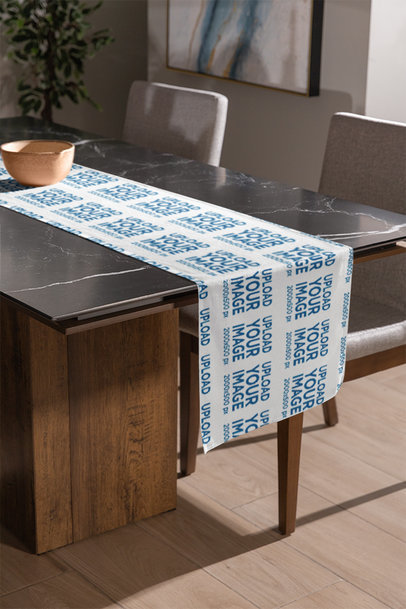 Mockup of a Sublimated Table Runner Placed on a Marble Table