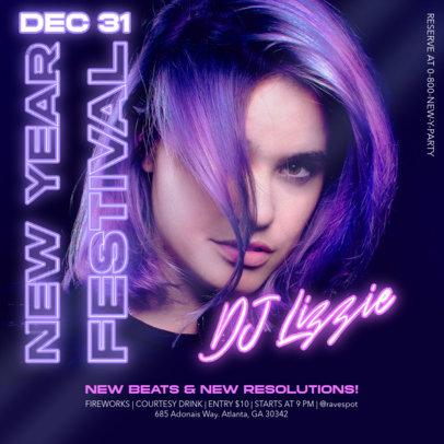 Instagram Post Generator with Neon Graphics for a New Year's Festival