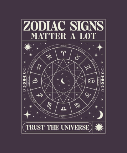 T-Shirt Design Template with Illustrated Signs Inspired by Zodiac Signs