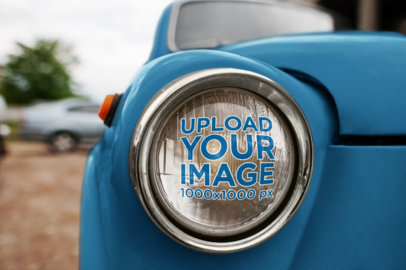 Mockup of a Decal Placed on a Vintage Car's Headlight
