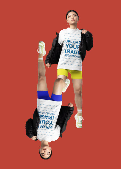 Mockup of a Woman in an Oversized T-Shirt Posing at a Studio
