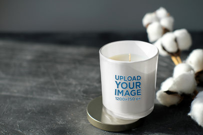 Candle Mockup Featuring a Dark Table and a Cotton Plant m30671 r-el2