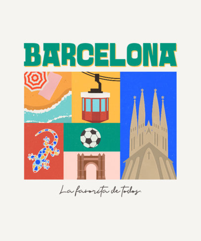 T-Shirt Design Template with Illustrated Graphics Inspired by Barcelona