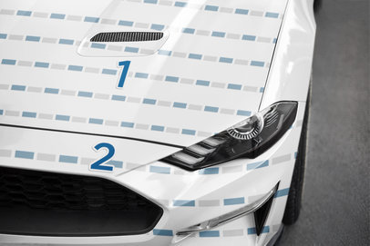 Mockup of a Decal Placed on a Sports Car's Front Bumper and Hood