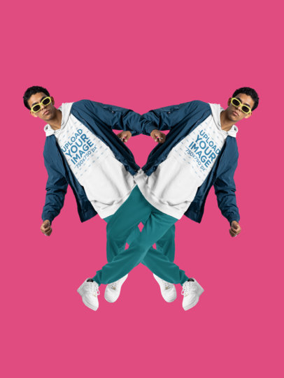 Pullover Hoodie Mockup of a Duplicated Man with Sunglasses