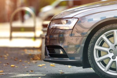 Mockup of a Decal Placed on a Vehicle's Front Bumper and Fender