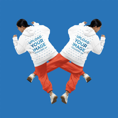 Back-View Hoodie Mockup Featuring a Repeated Woman at a Studio m29449