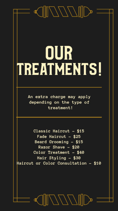 Small Business Instagram Story Maker Featuring a Barber Shop Treatment Prices