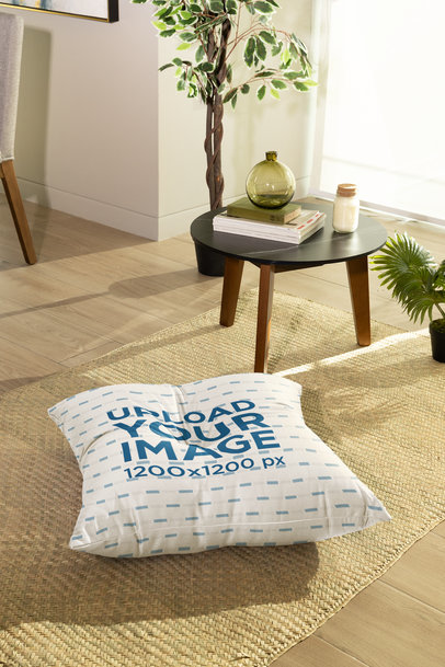 Floor Pillow Mockup Featuring a Nice Living Room