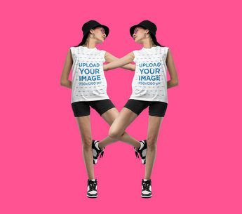 Sleeveless Tee Mockup of a Mirrored Woman Posing in a Studio