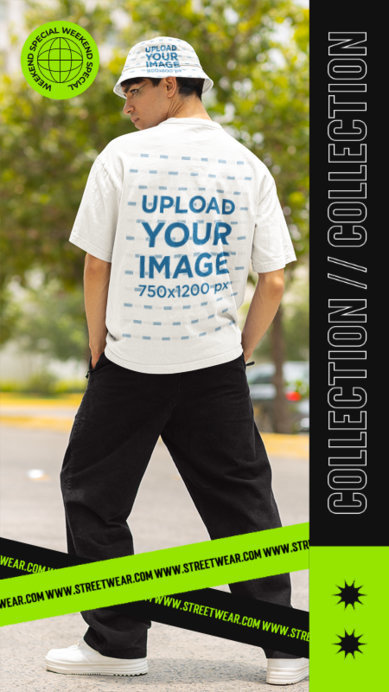 T-Shirt and Bucket Hat Mockup Featuring a Brand Collection Promo