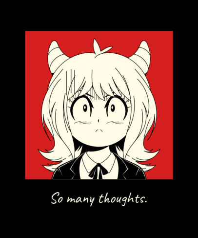 T-Shirt Design Template Featuring a Manga Character with Horns