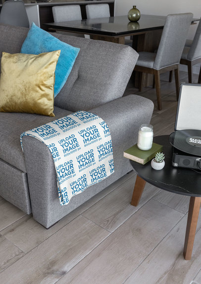 Mockup of a Throw Blanket Placed in a Living Room m30952