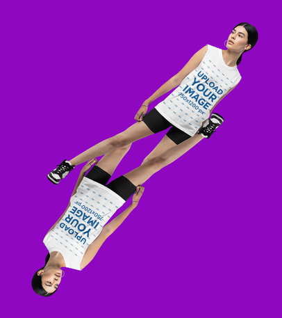 Sleeveless Tee Mockup of a Mirrored Woman Posing at a Studio