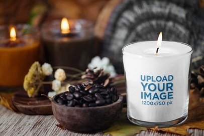 Mockup of a Candle Placed Next to a Bowl of Coffee Beans m30357 r-el2