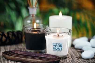 Mockup of a Candle Placed on a Relaxing Setting m30359 r-el2