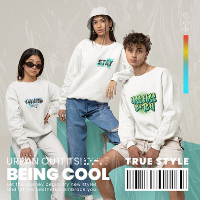 Sweatshirt Mockup Featuring a Group of People for a Fashion Store Ad