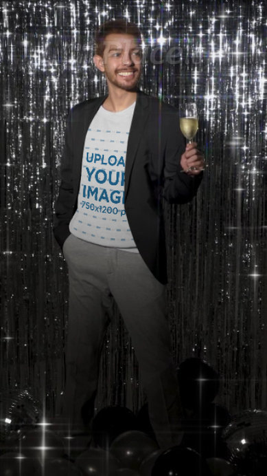 Round-Neck Tee Video of a Man Toasting at a New Year's Eve Party