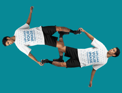 Oversized T-Shirt Mockup of a Duplicated Man Posing in a Studio