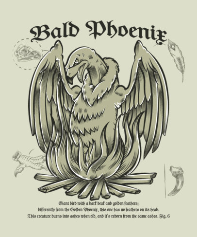 T-Shirt Design Template Featuring an Illustrated Phoenix Graphic