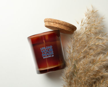 Candle Mockup Featuring a White Background and a Reed Plant m30382 r-el2