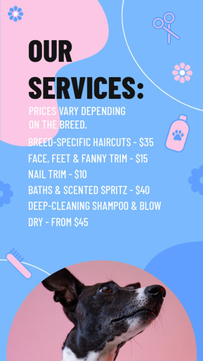 Instagram Story Generator for a Pet Care Business Featuring a Price List