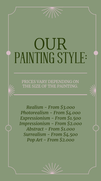 Instagram Story Maker Featuring Prices for an Art Store