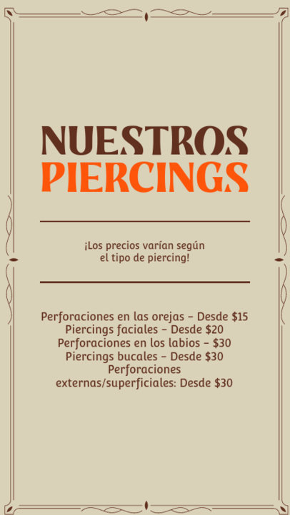Piercing Shop Instagram Story Creator Featuring a Price List