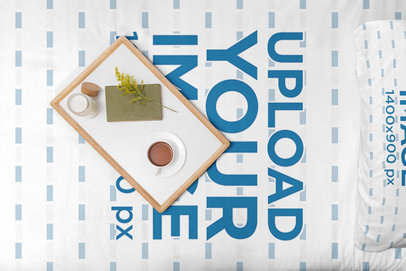 Duvet Cover and Pillow Mockup Featuring a Tray With Coffee and Some Stuff m30961