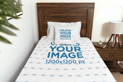 Sublimated Duvet Cover Mockup Featuring a Twin-Sized Bed with Two Pillows m30956