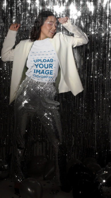 T-Shirt Video Featuring a Woman Dancing in an NYE-Decorated Setting