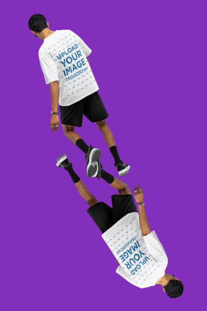 Oversized Tee Mockup Featuring a Duplicated Man with a Neck Tattoo