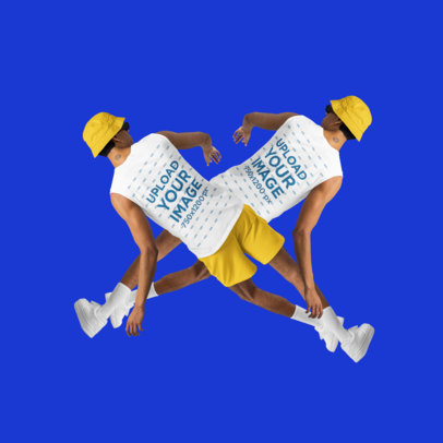 Back-View Mockup of a Duplicated Man Wearing a Sleeveless T-Shirt