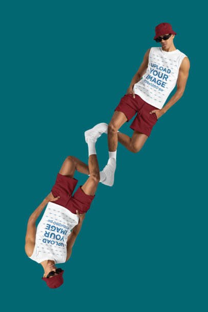 Sleeveless T-Shirt Mockup Featuring a Man With Sunglasses