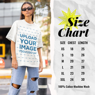 T-Shirt Mockup of a Serious Woman Featuring a Size Chart m5206