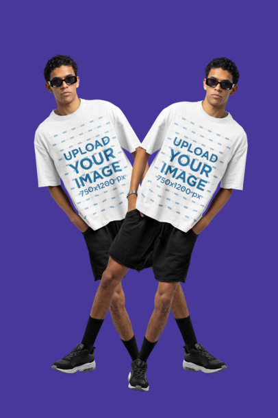 Round-Neck Tee Mockup Featuring a Serious Man With Sunglasses