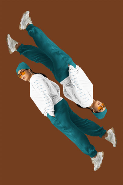 Mockup of a Woman in a Trendy Outfit Posing in a Long Sleeve T-Shirt