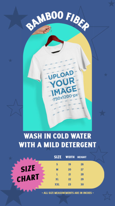 Round-Neck Tee Mockup Featuring a Size Chart for a POD Store