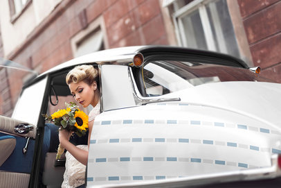 Wedding-Themed Mockup of a Decal Placed on a Vintage Car m30978 r-el2