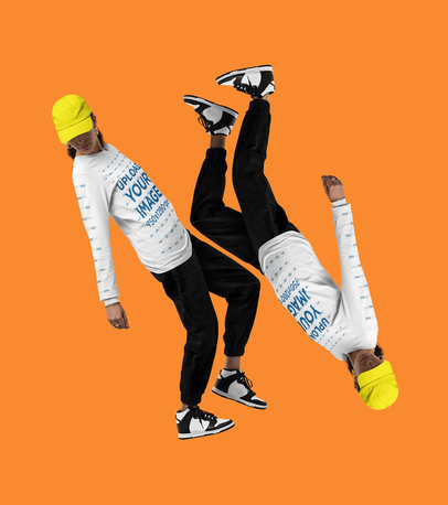 Bella Canvas Long Sleeve Tee Mockup of a Woman in a Streetwear-Style Outfit