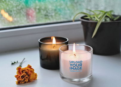 Mockup of Two Aromatic Candles Placed Next to a Window m30662 r-el2