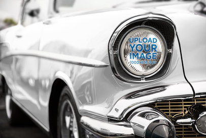 Mockup of a Decal Placed on a Classical Automobile's Headlight
