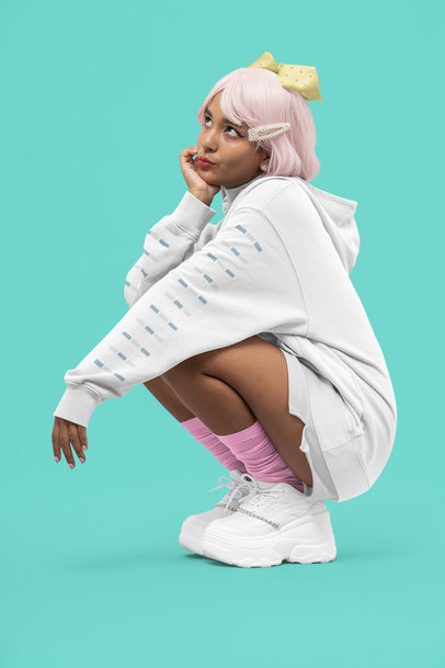 Hoodie Mockup Featuring a Woman in a Kawaii-Inspired Outfit